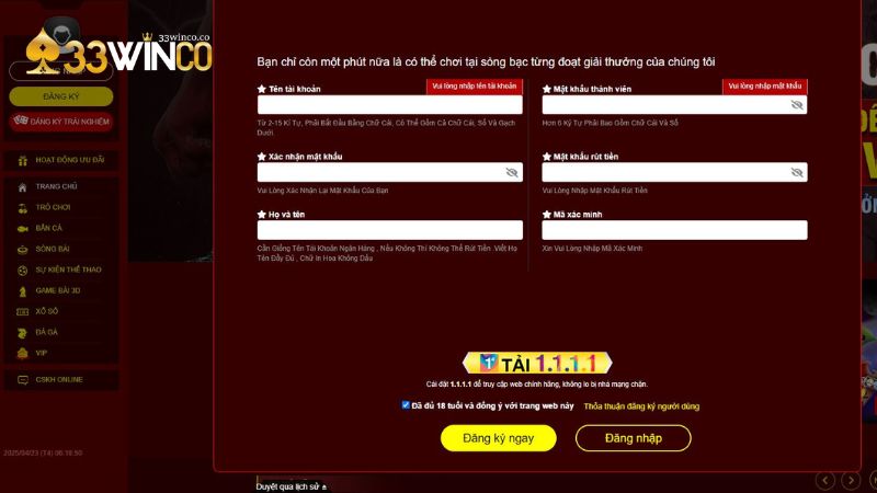 Hướng dẫn tân binh đăng ký 33Win dễ dàng, đơn giản