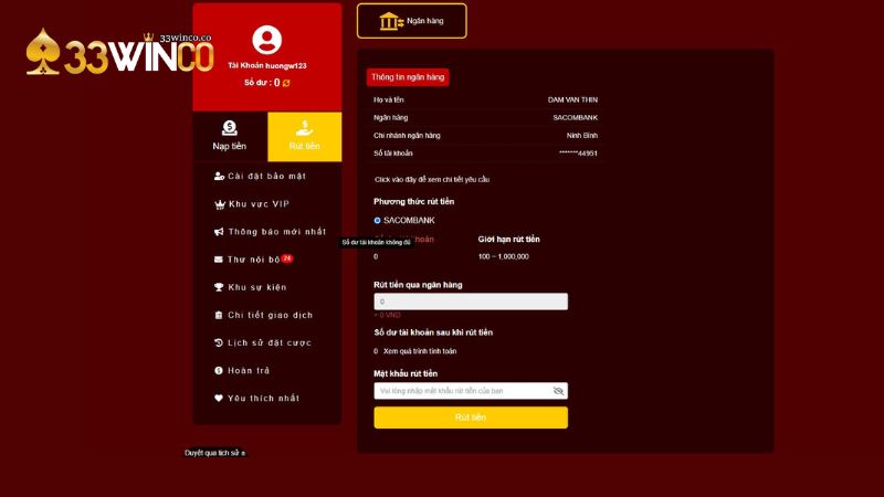 Quy trình rút tiền 33Win chi tiết cho người mới